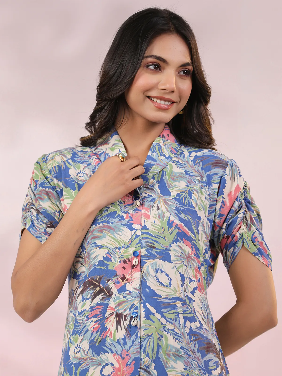 Beautiful blue printed cotton kurti