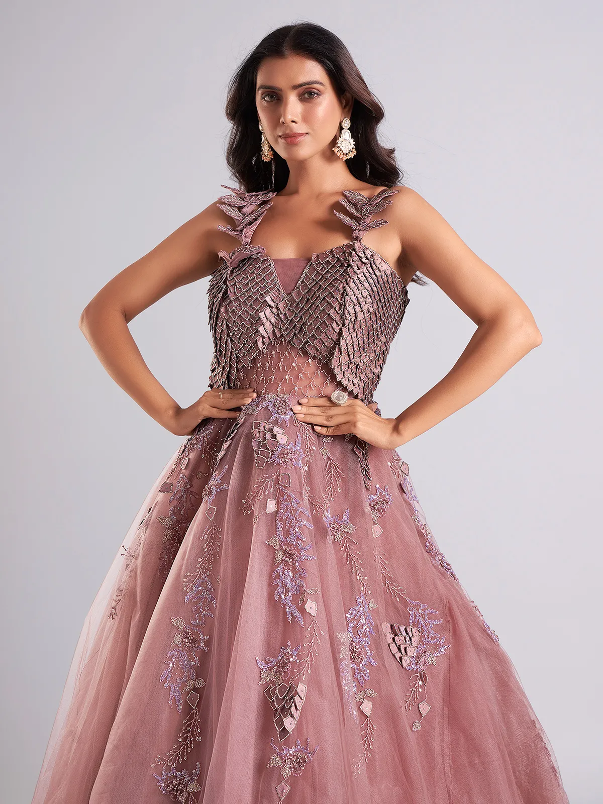 Beautiful Brown Designer Net Gown
