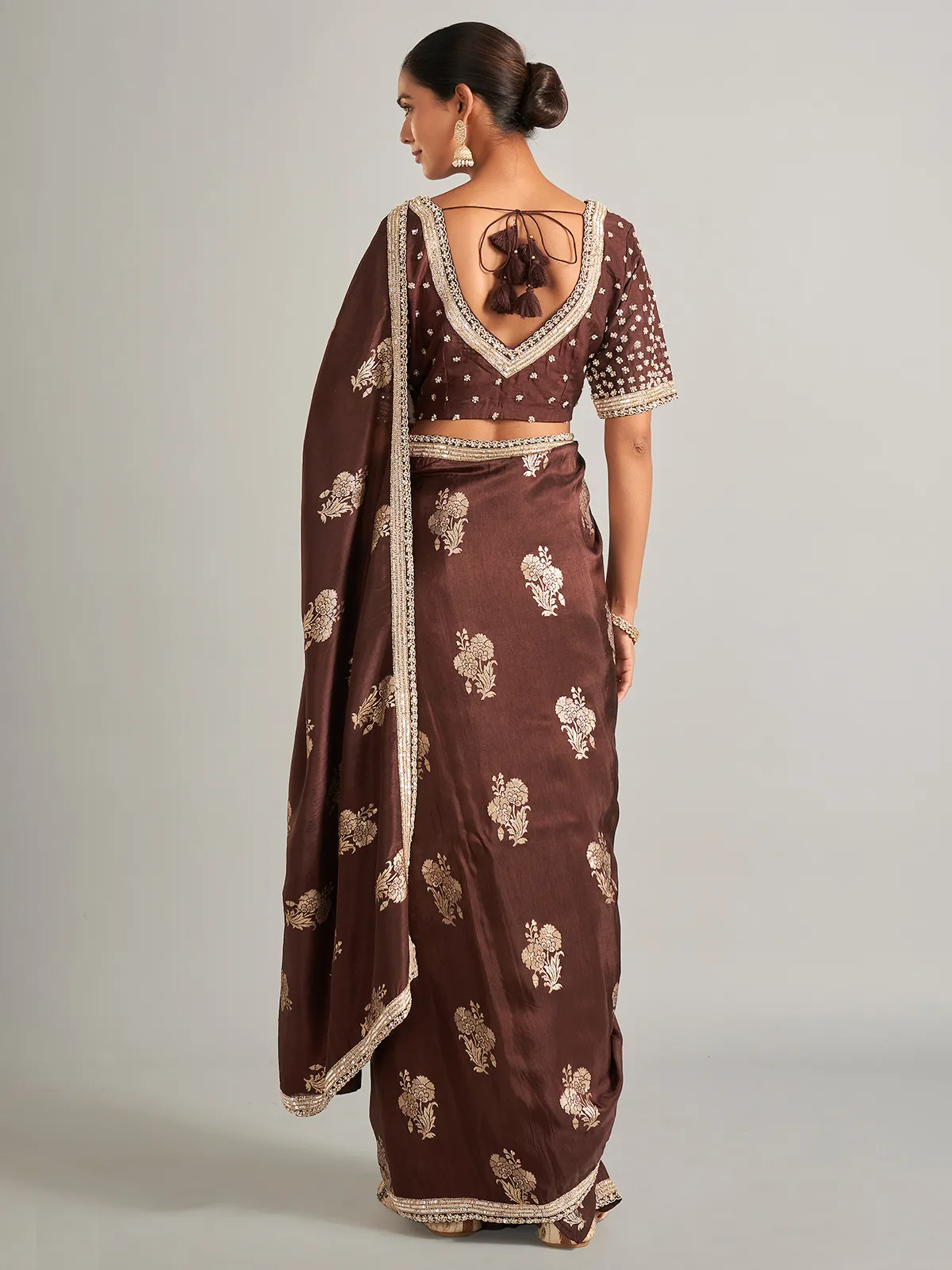 Beautiful brown silk saree in zari work