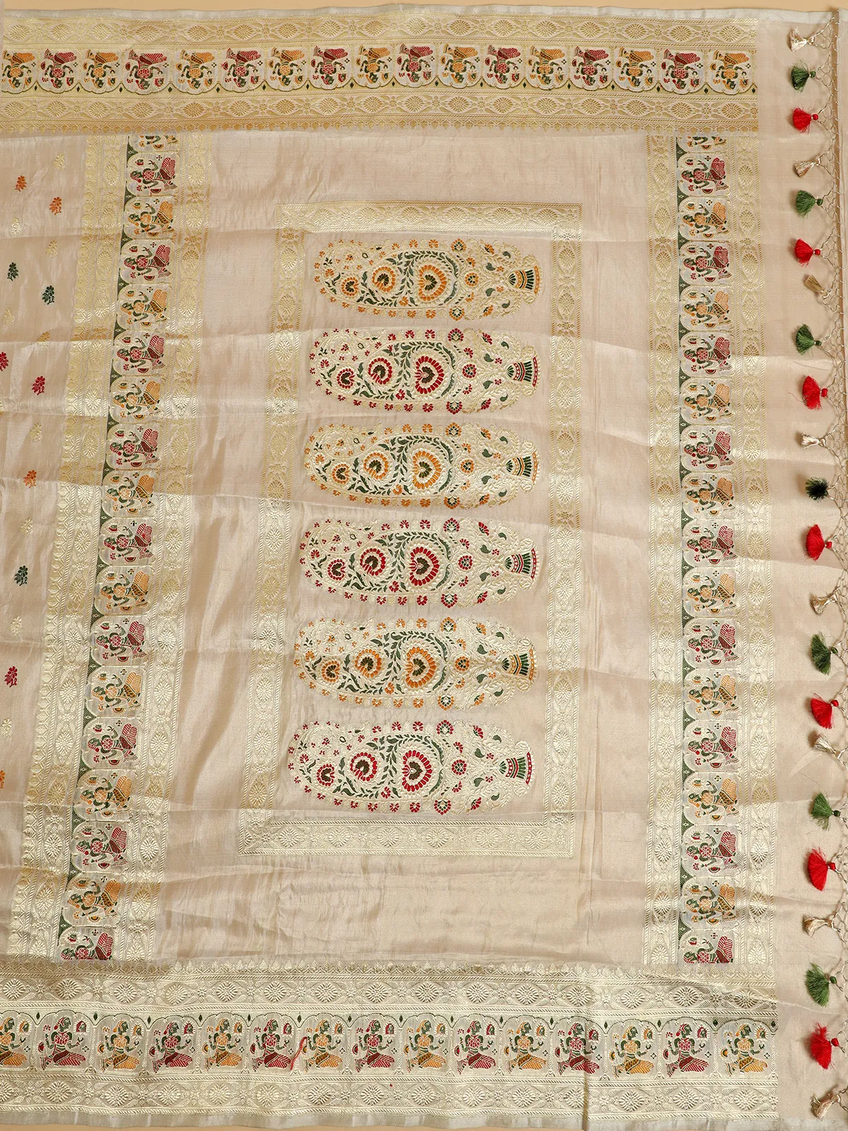 Beautiful cream banarasi silk saree