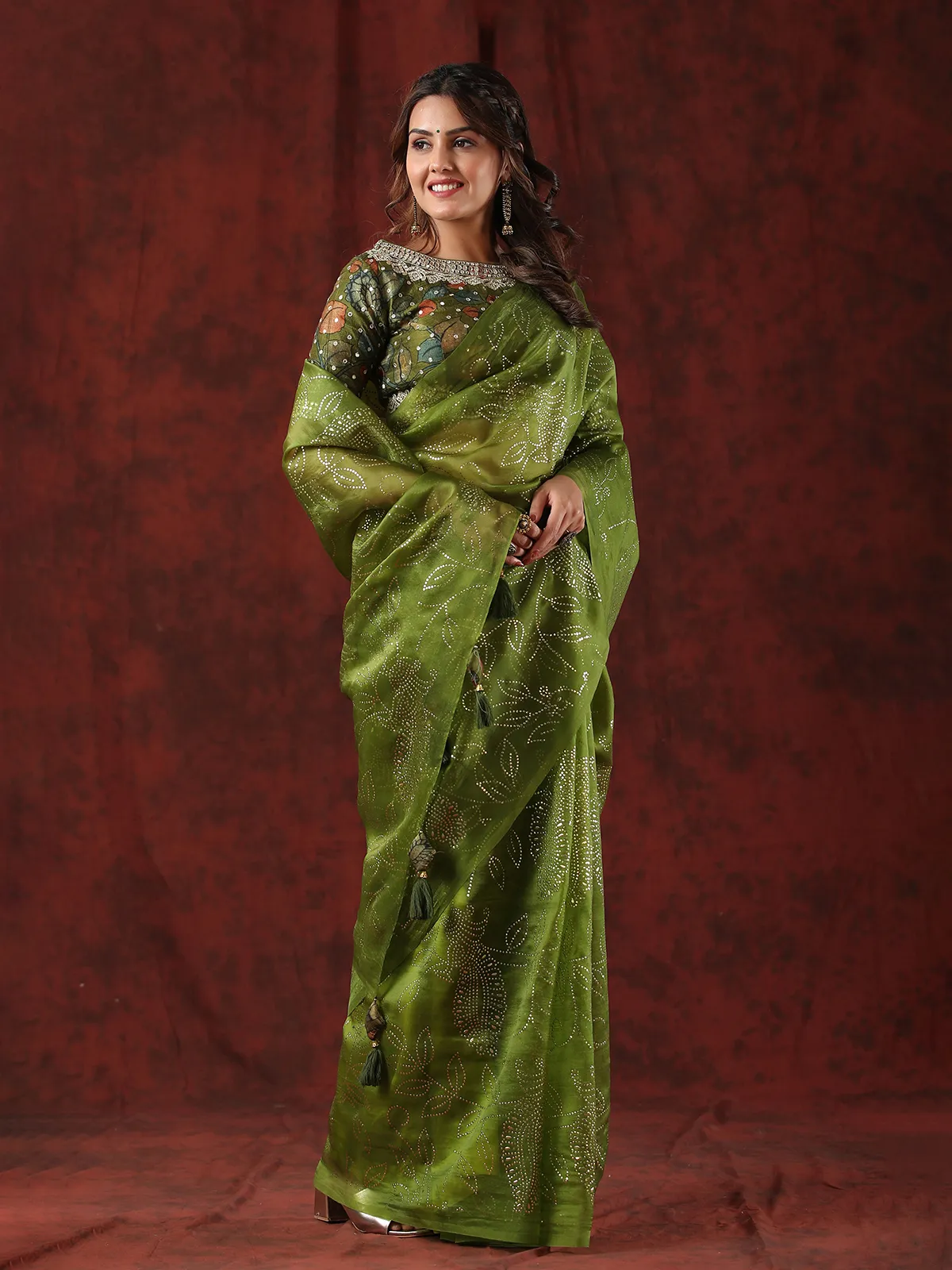 Beautiful dark green organza saree