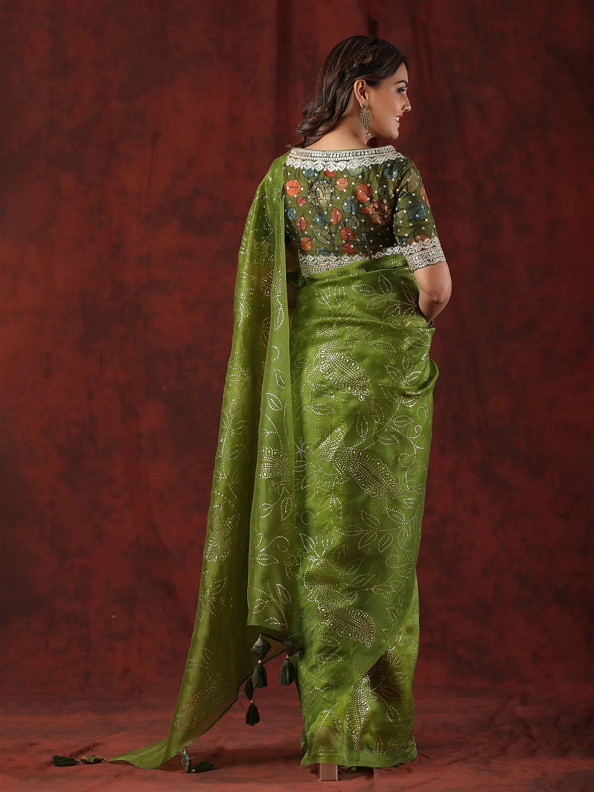 Beautiful dark green organza saree