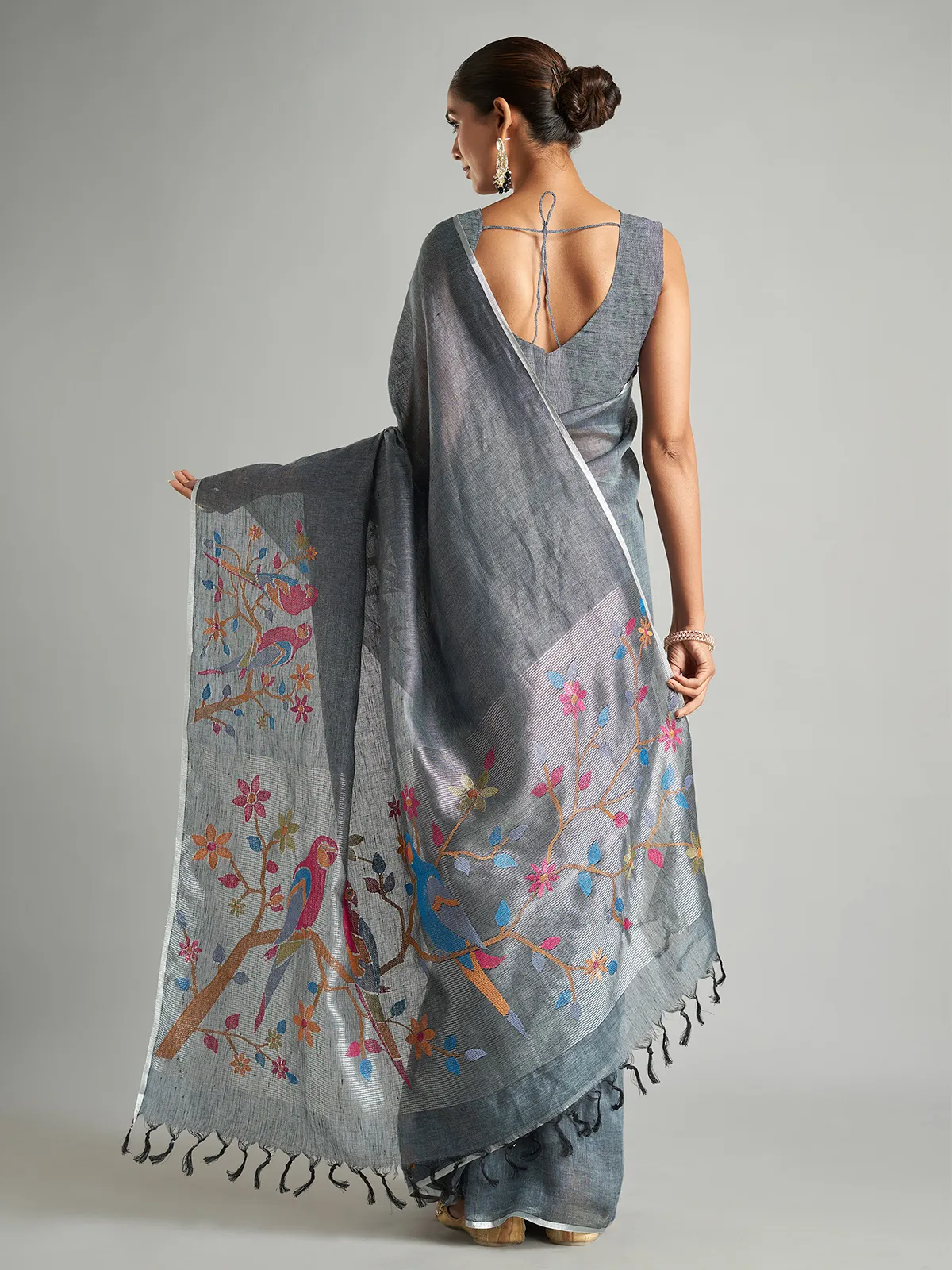 Beautiful grey minakari saree