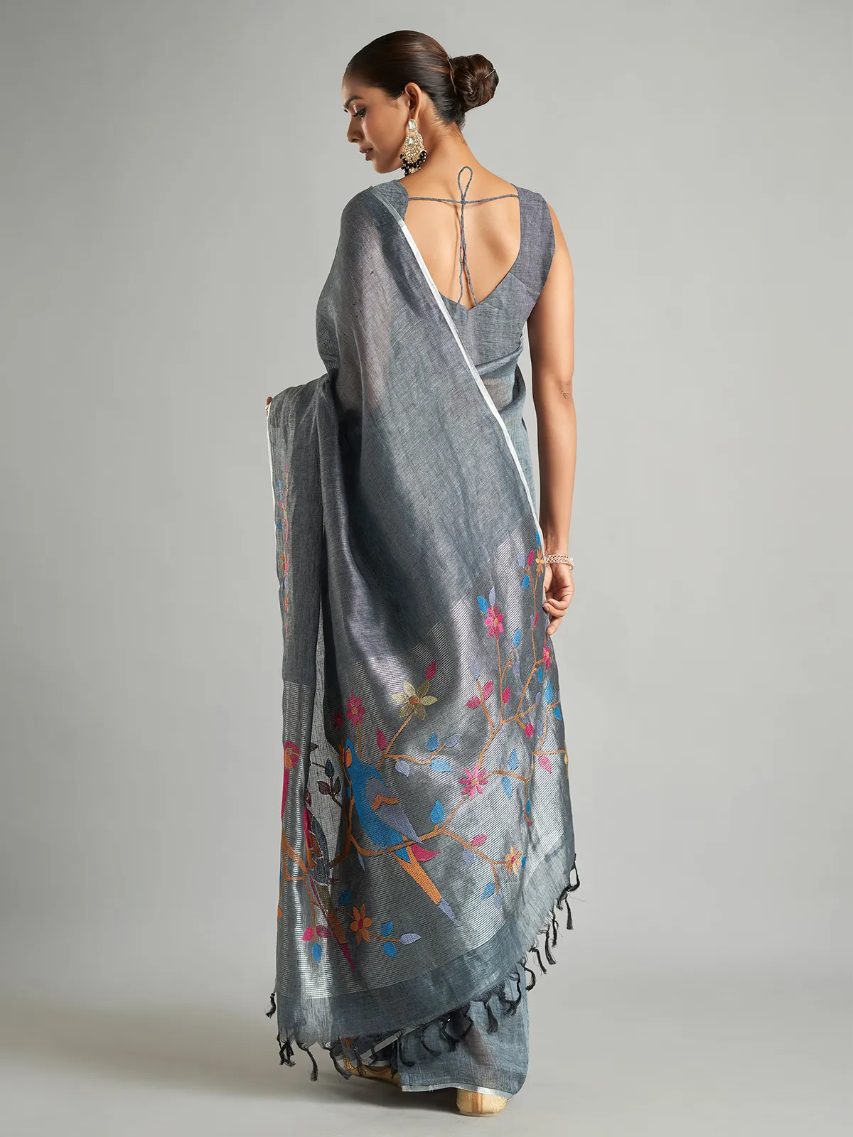 Beautiful grey minakari saree