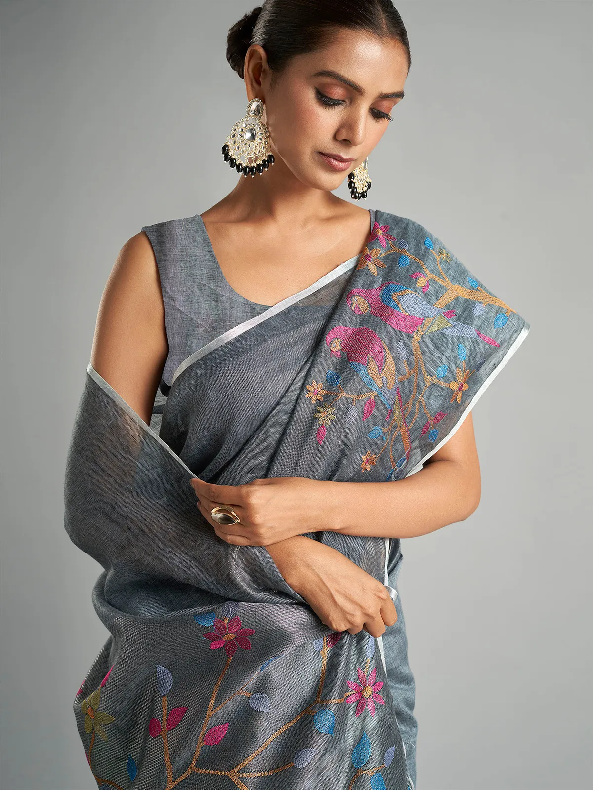 Beautiful grey minakari saree