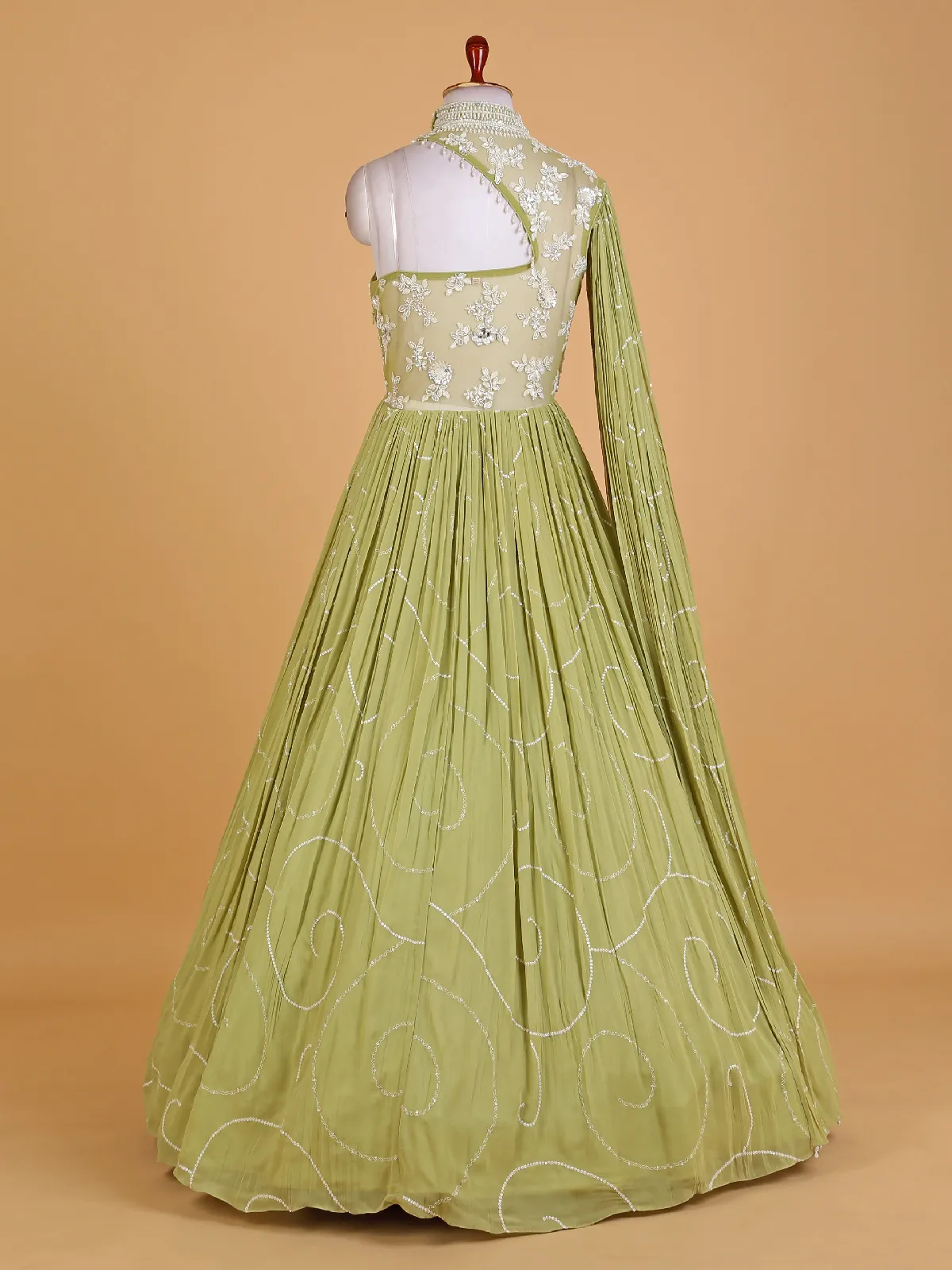 Beautiful light green georgette designer gown