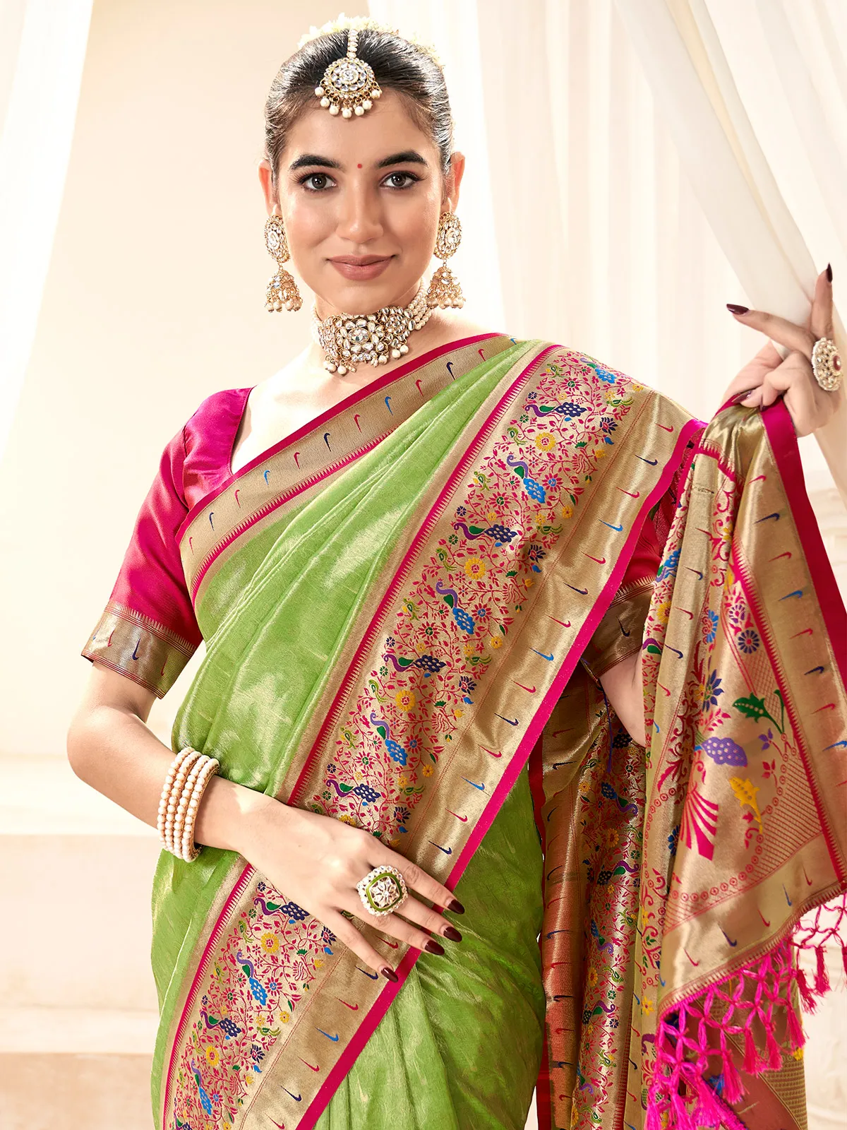 Beautiful light green printed saree