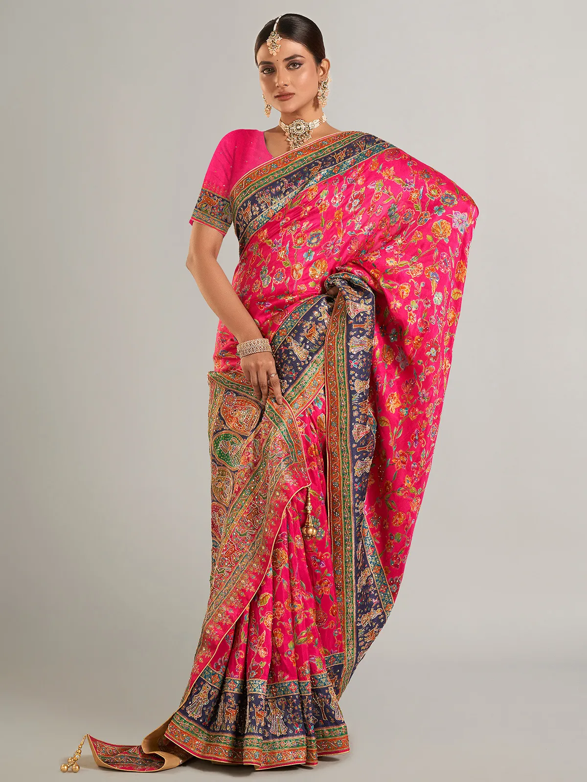 Beautiful magenta pashmina silk saree