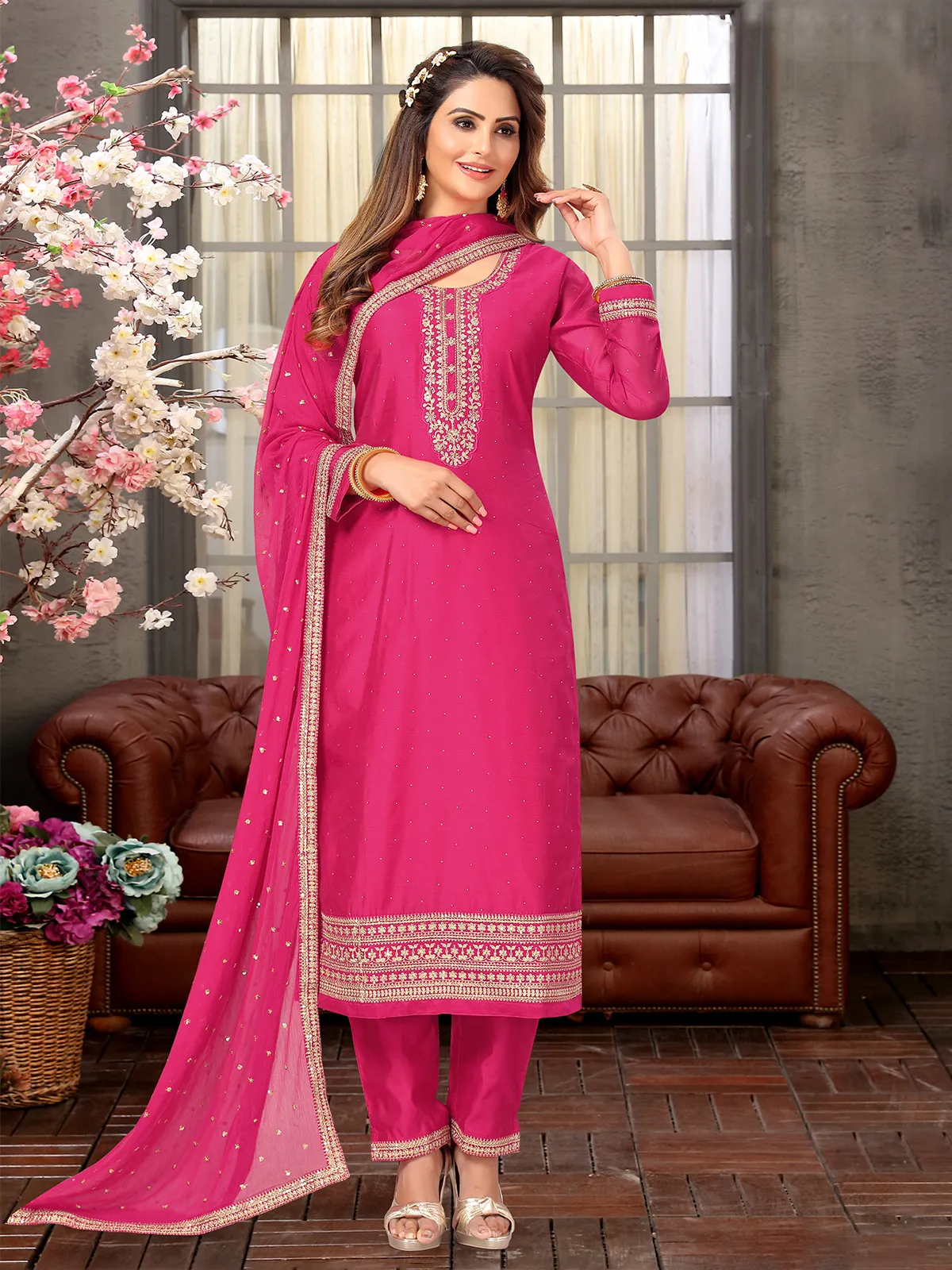 Beautiful magenta silk salwar suit