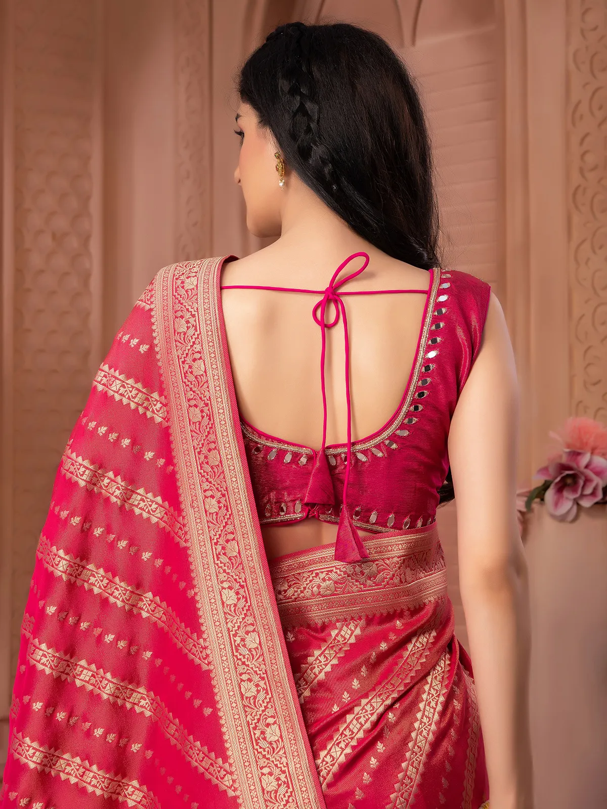Beautiful magenta tissue silk saree