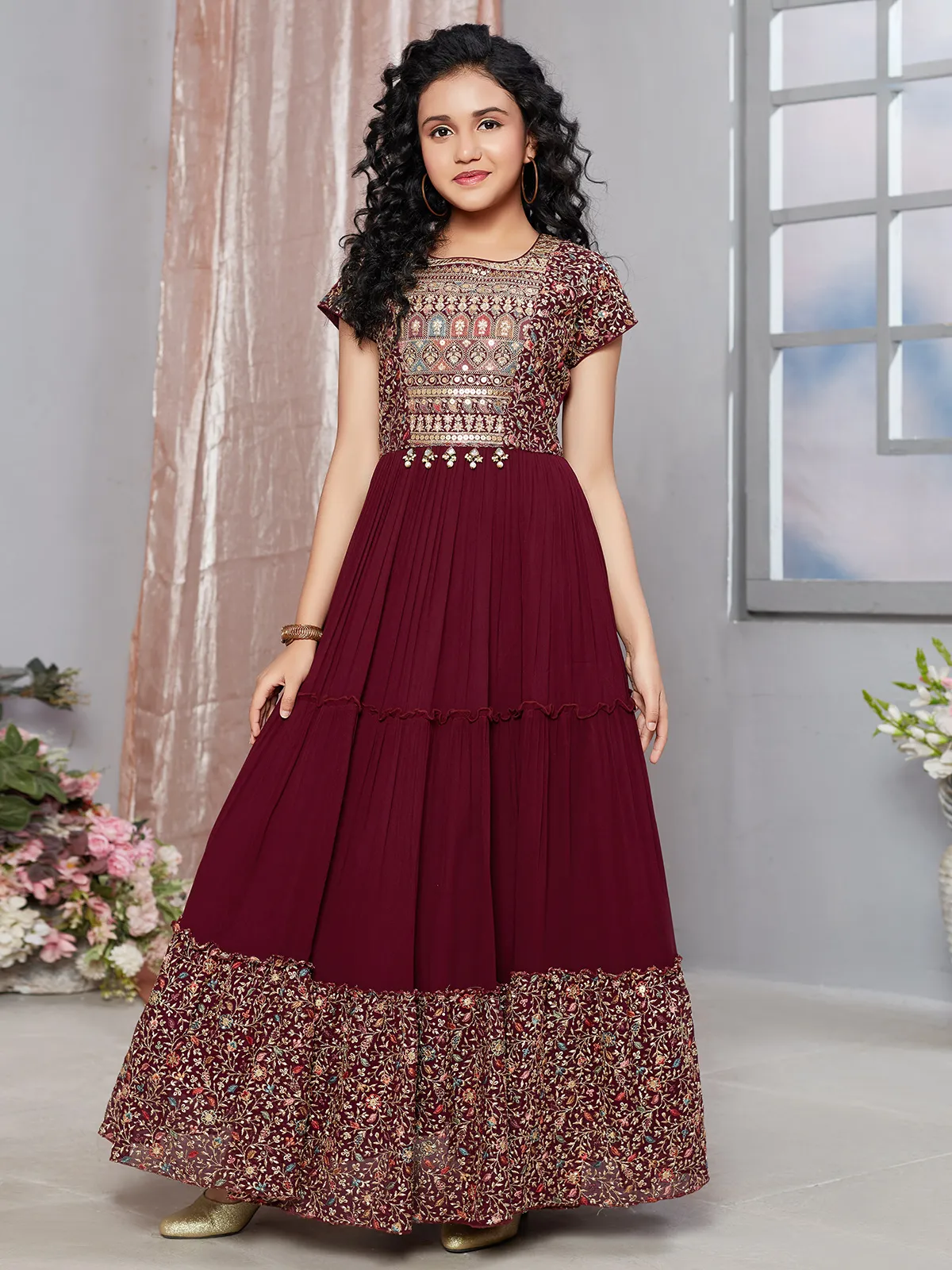 Beautiful maroon georgette gown