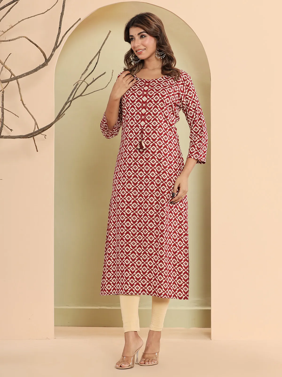 Beautiful maroon printed cotton kurti