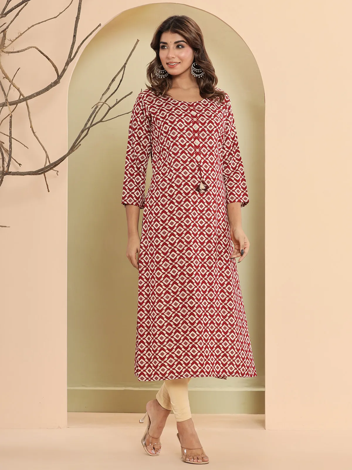 Beautiful maroon printed cotton kurti