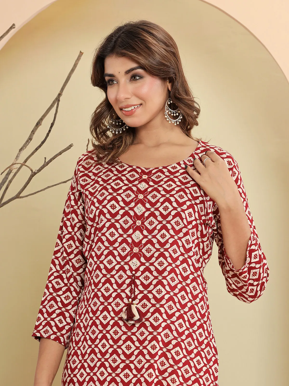 Beautiful maroon printed cotton kurti