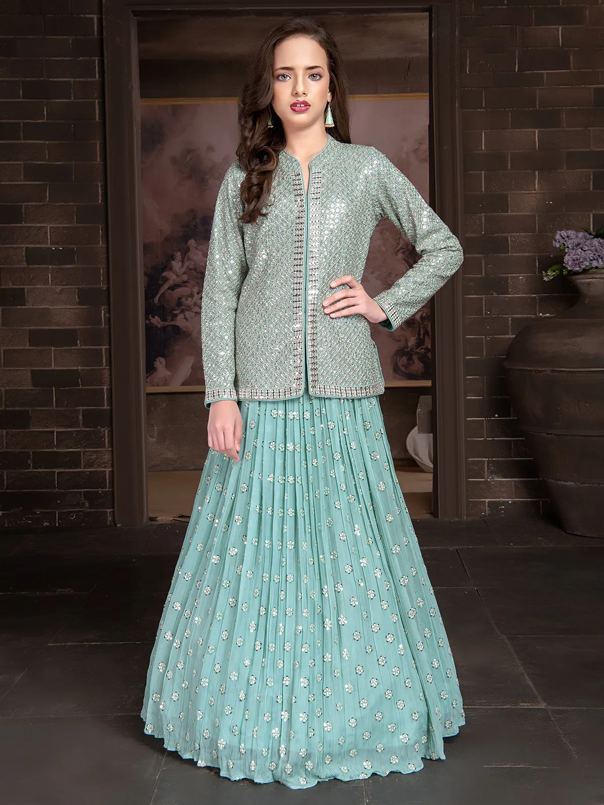 Beautiful mint green georgette lehenga choli