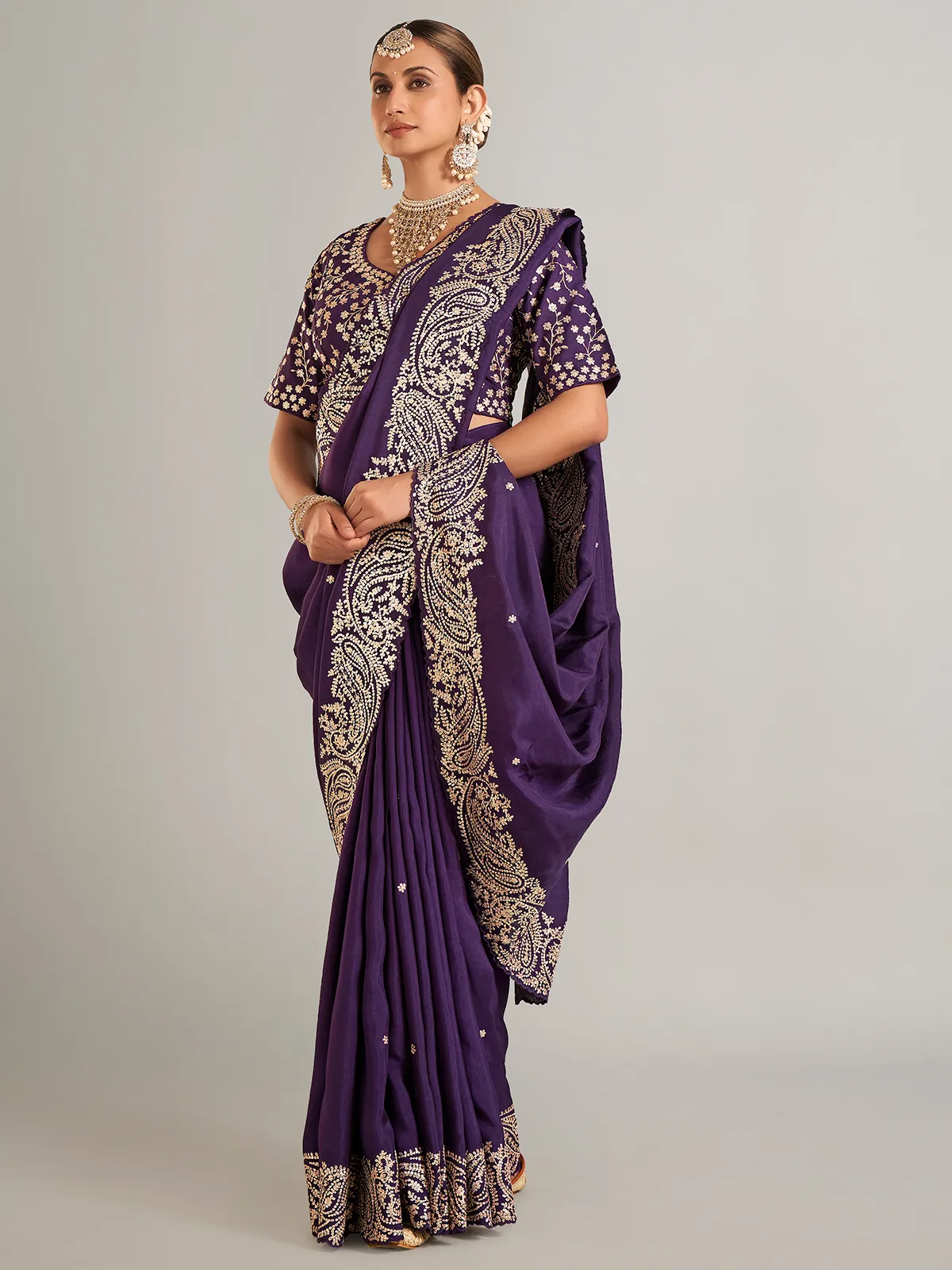 Beautiful purple chiffon saree