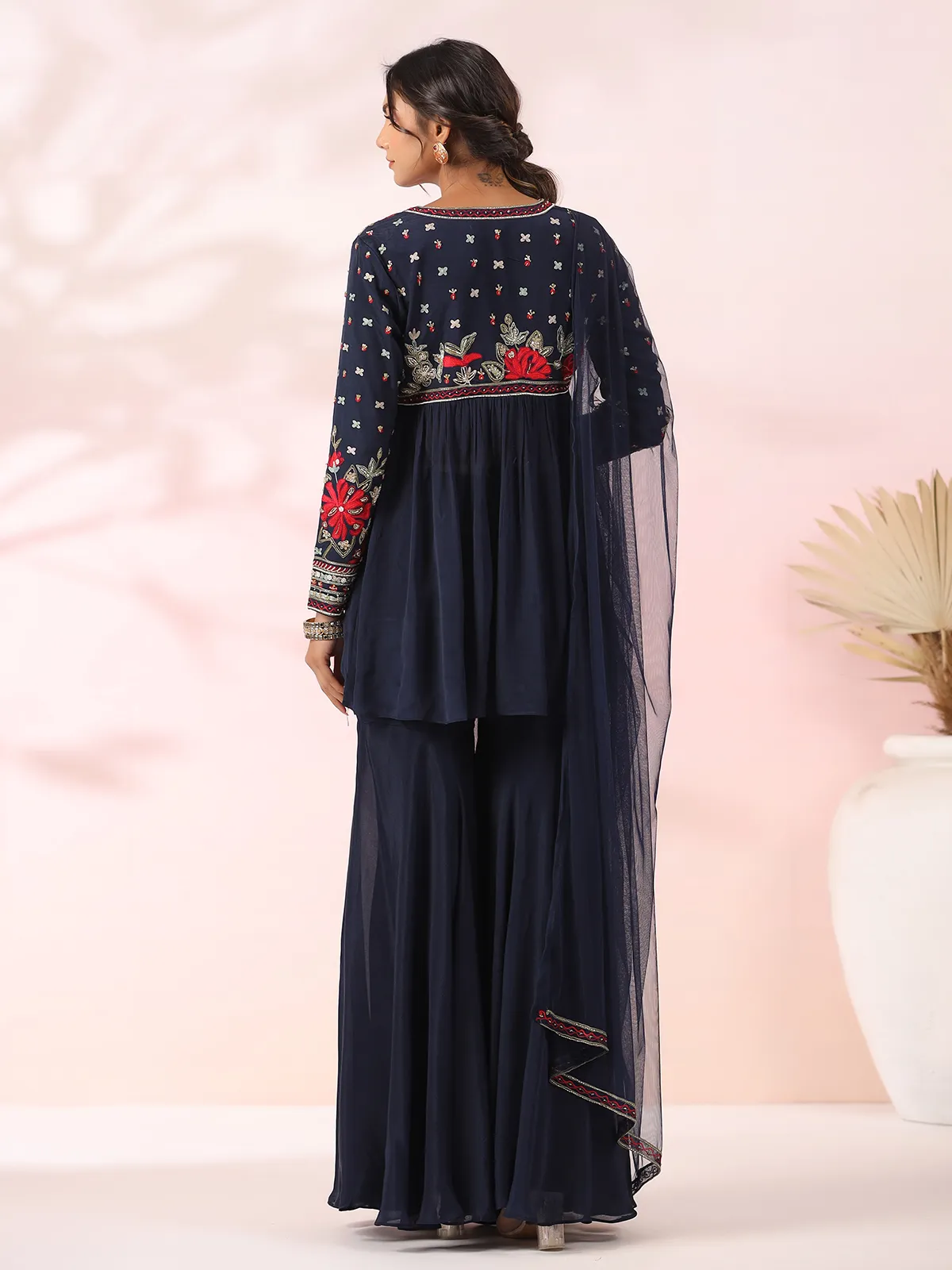 Beautiful navy georgette sharara suit