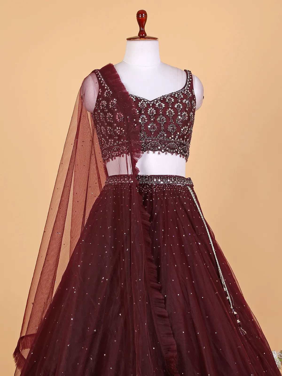 Beautiful net wine lehenga choli