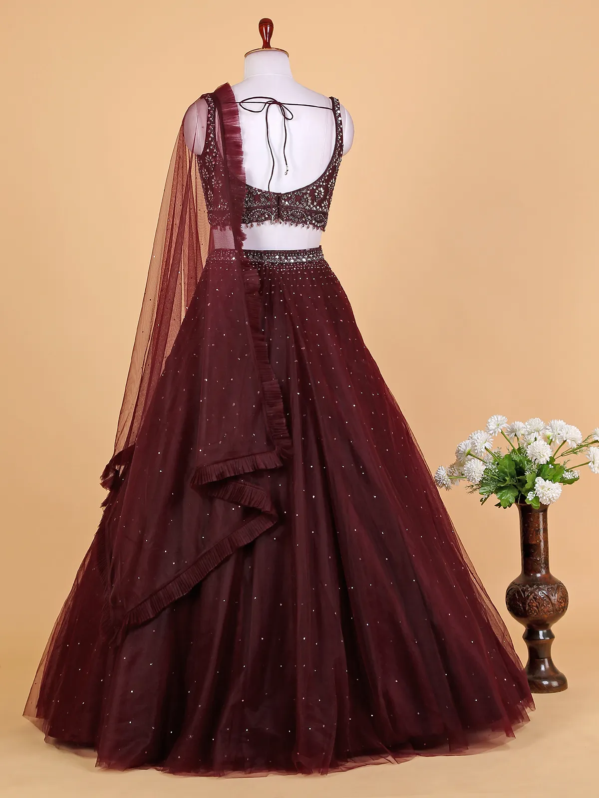 Beautiful net wine lehenga choli