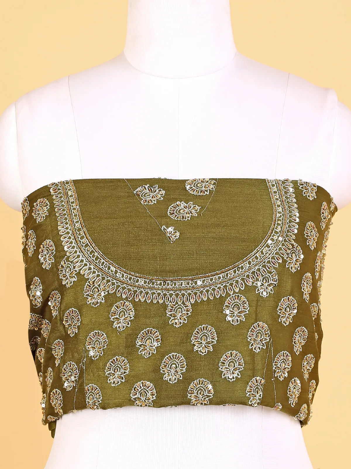 Beautiful olive raw silk unstitched lehenga choli