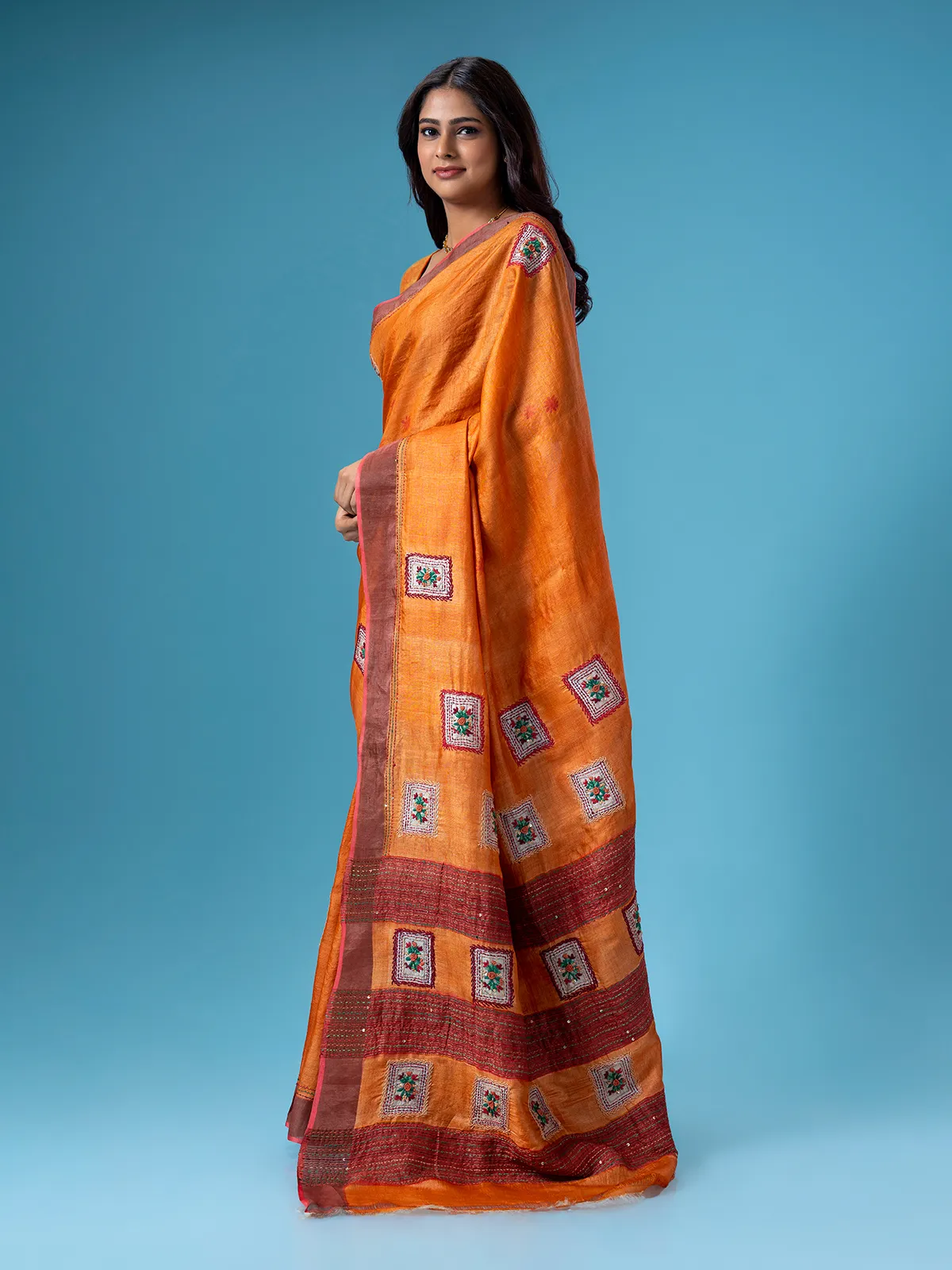 Beautiful orange cotton saree