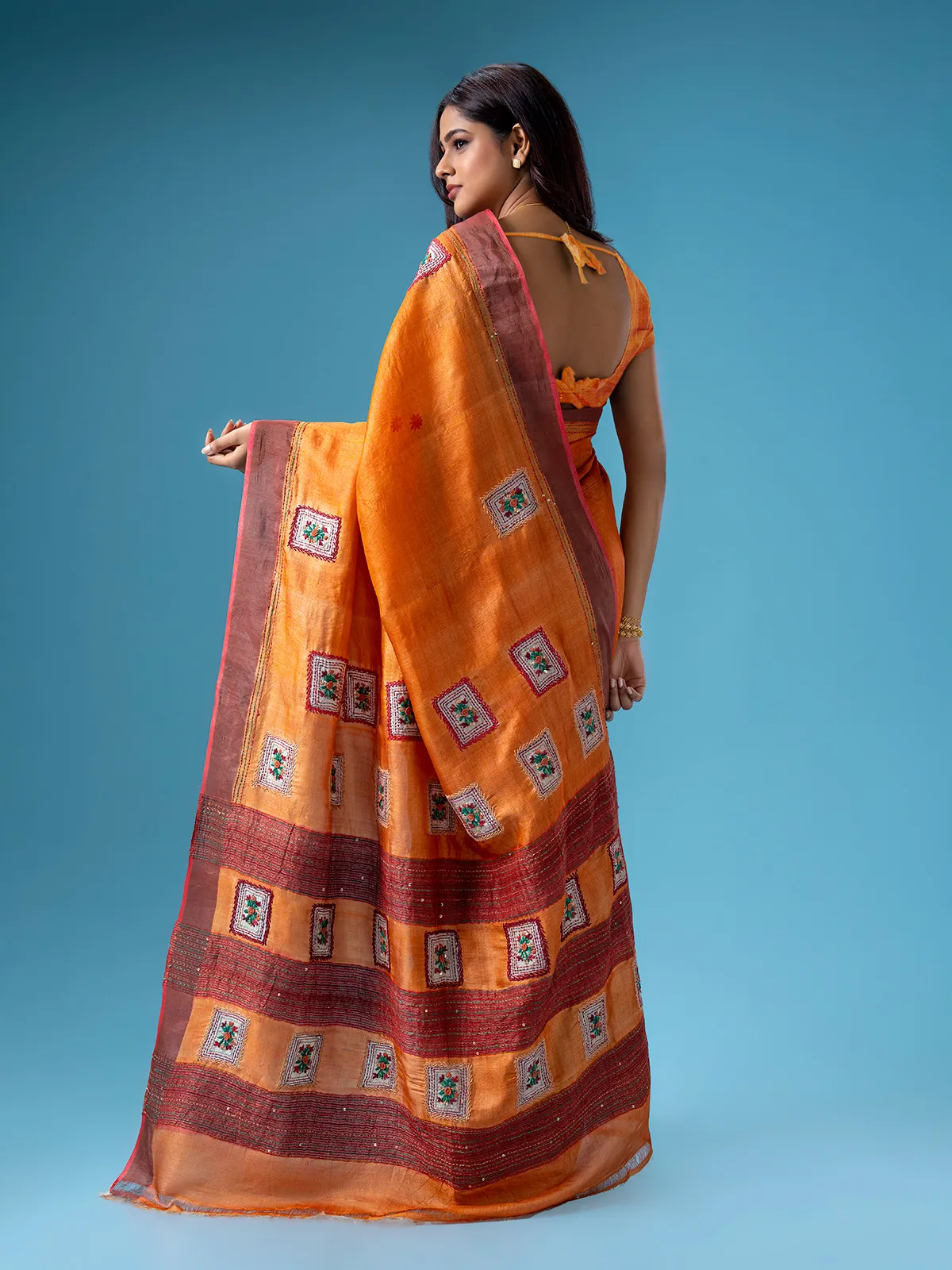 Beautiful orange cotton saree