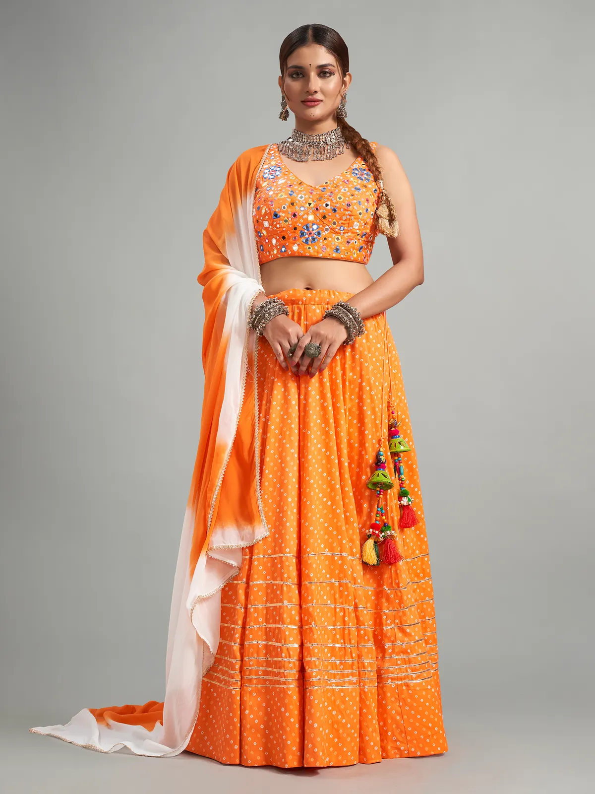 Beautiful orange cotton silk chaniya choli