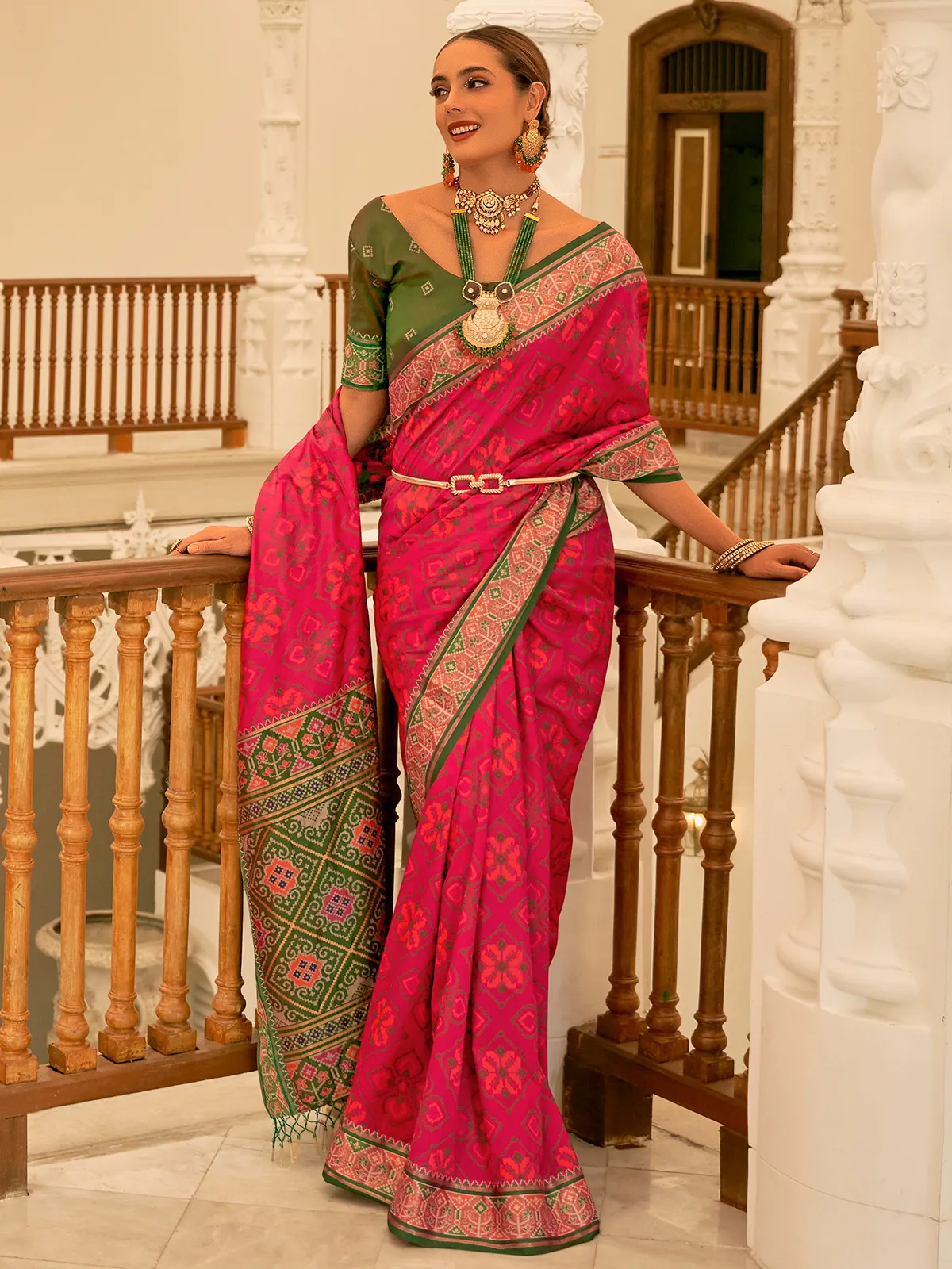 Beautiful patola silk magenta saree