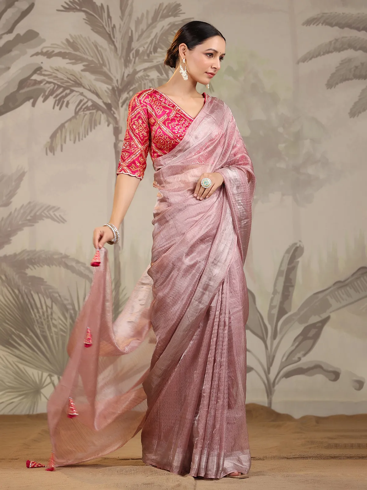 Beautiful peach organza saree