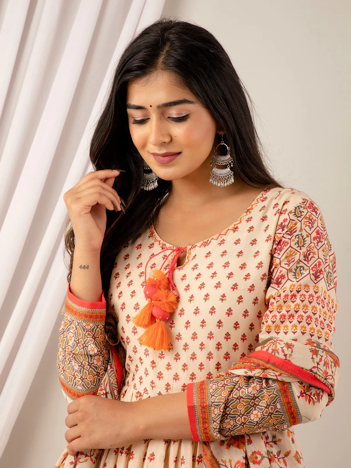 Beautiful peach printed cotton casual kurti