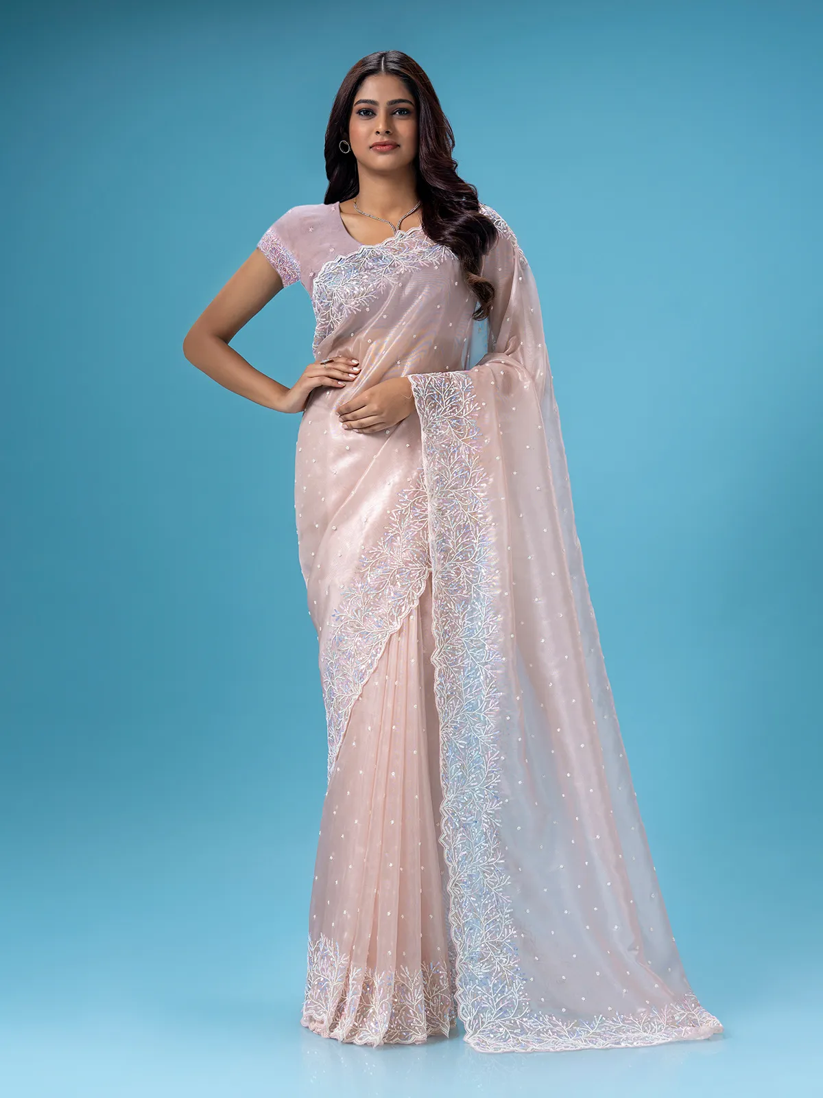 Beautiful peach saree in organza