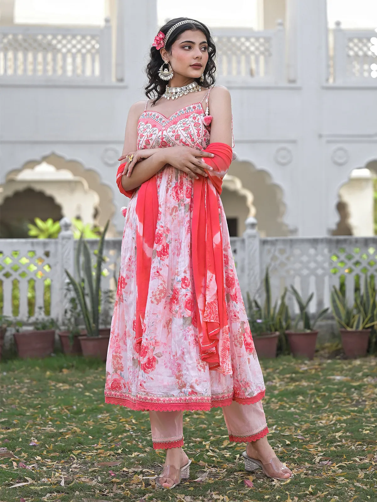 Beautiful pink cotton printed kurti set