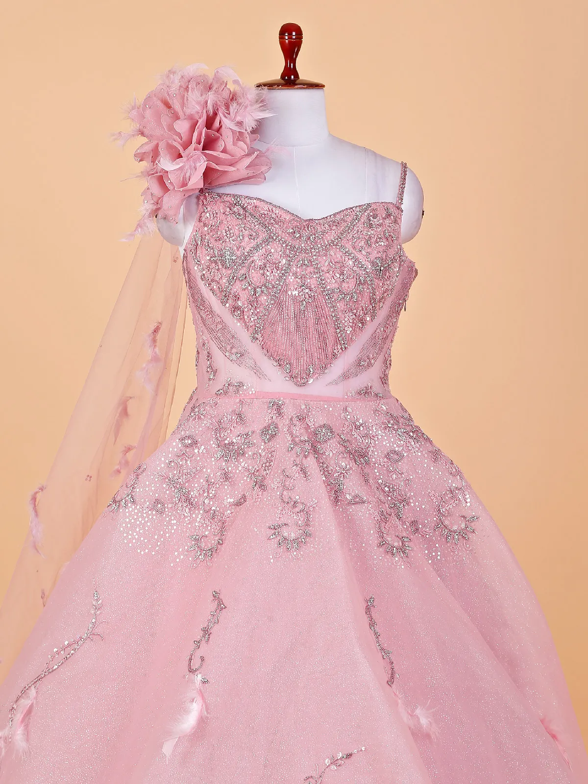 Beautiful pink net designer gown