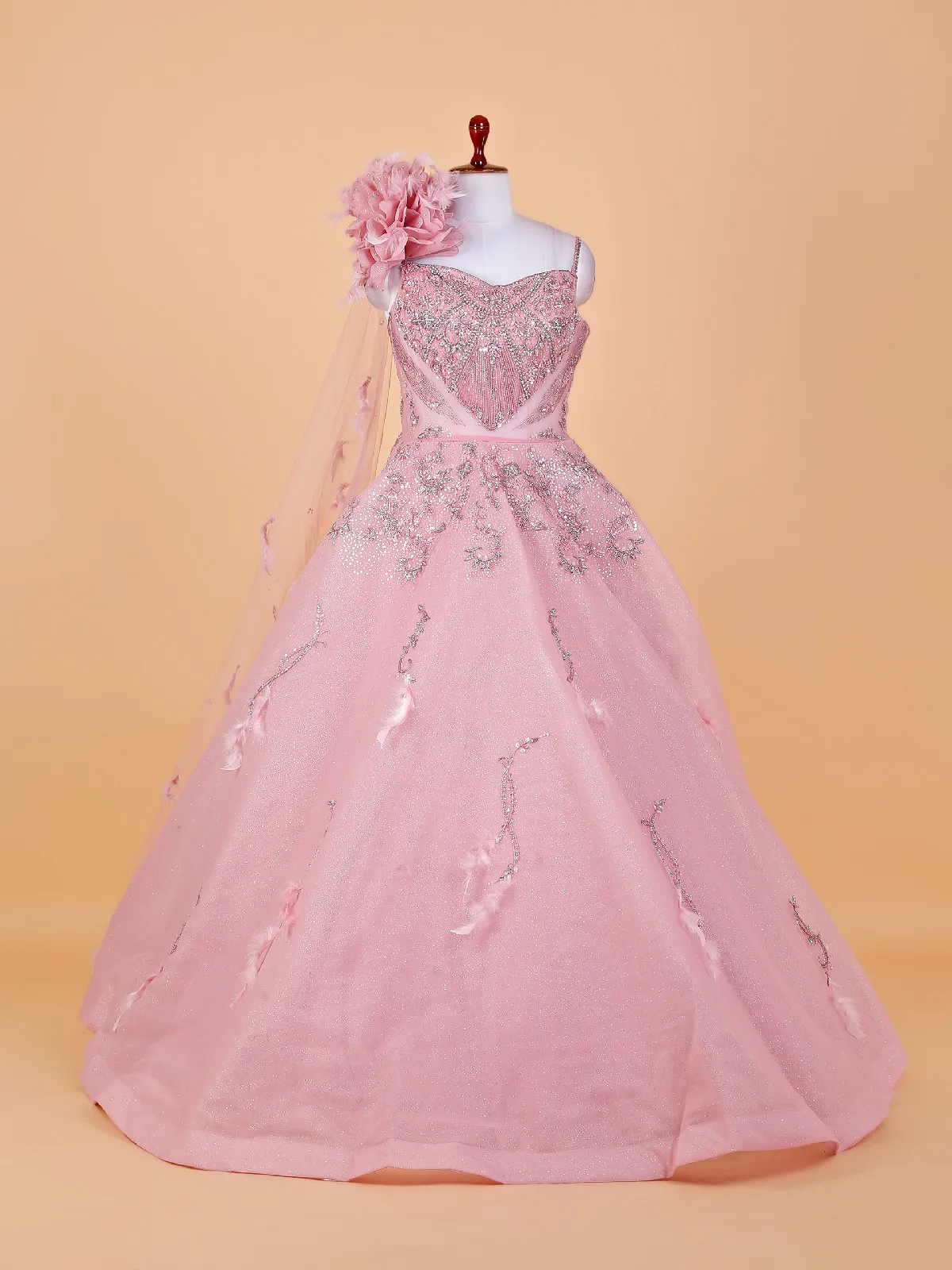 Beautiful pink net designer gown