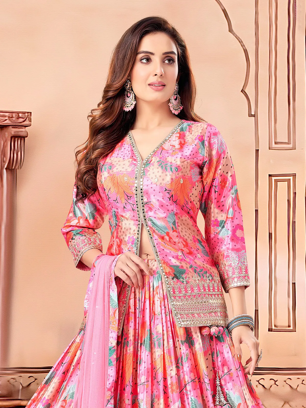 Beautiful pink printed lehenga suit