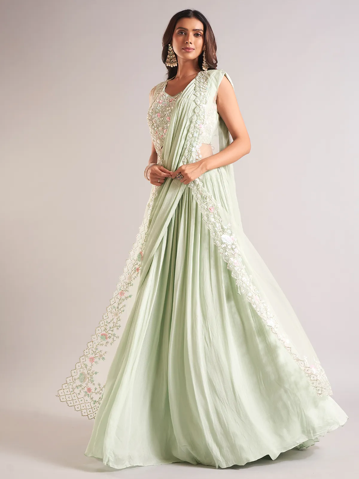 Beautiful pista green georgette lehenga choli for women