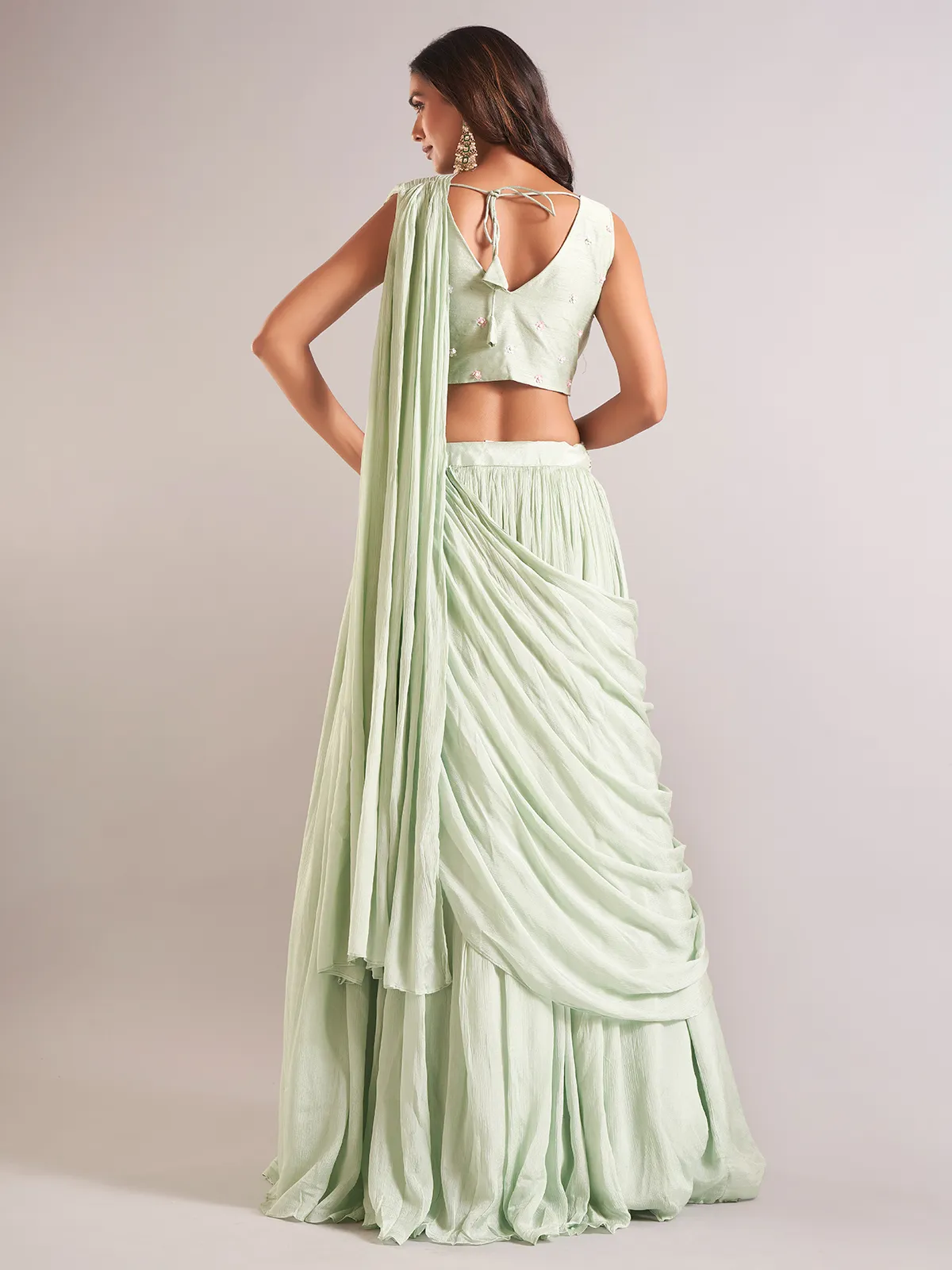 Beautiful pista green georgette lehenga choli for women
