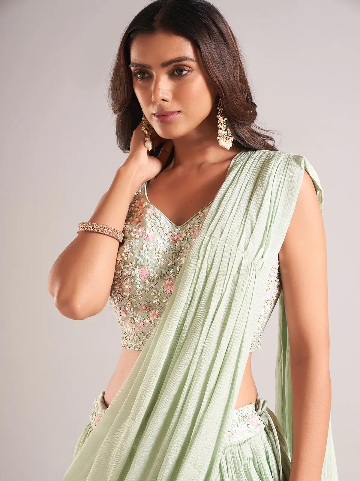 Beautiful pista green georgette lehenga choli for women