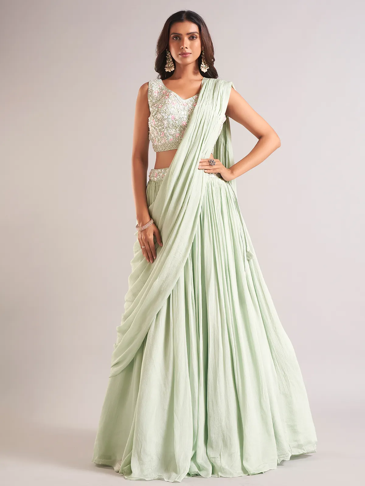 Beautiful pista green georgette lehenga choli for women