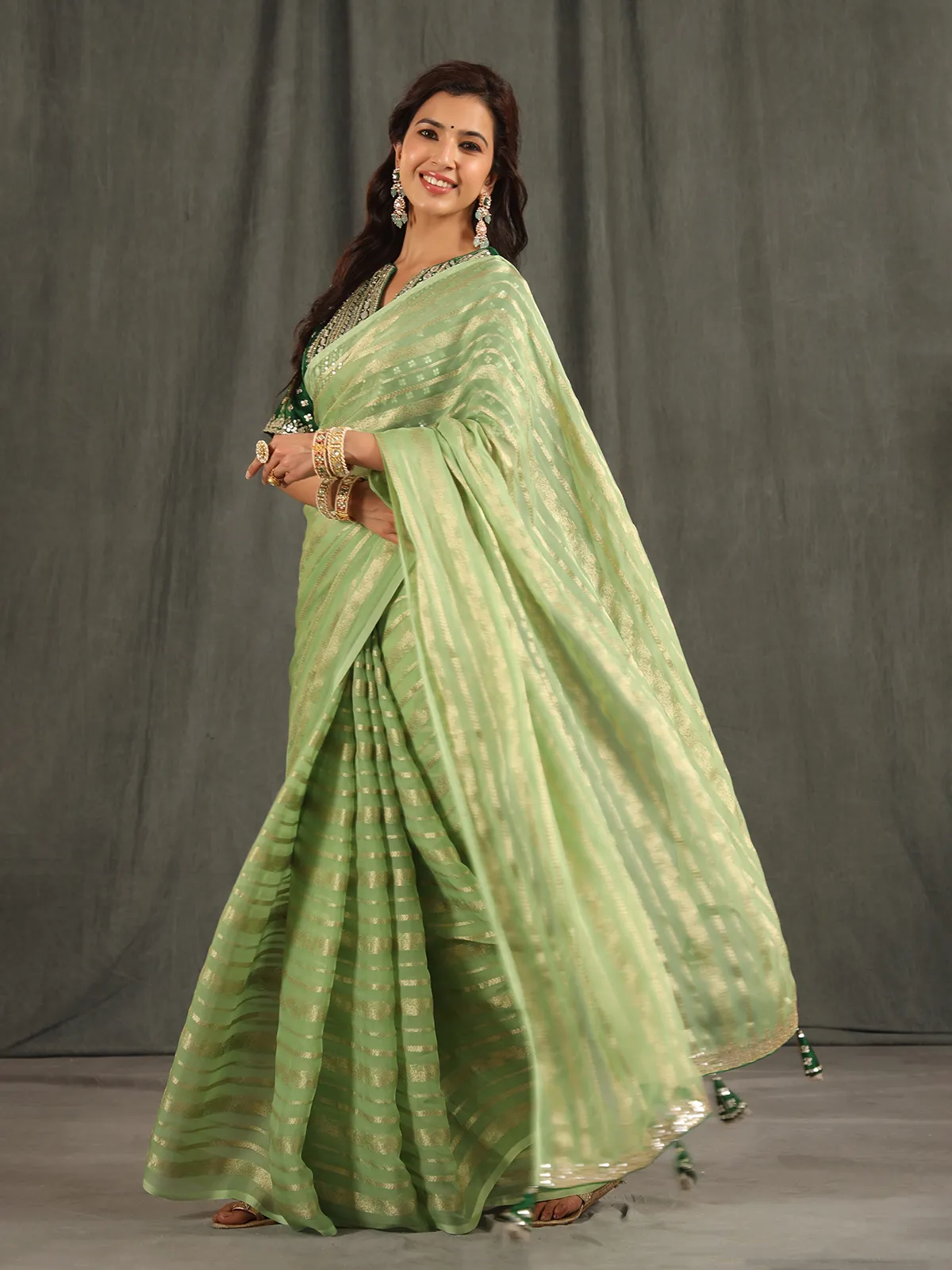 Beautiful pista green organza saree