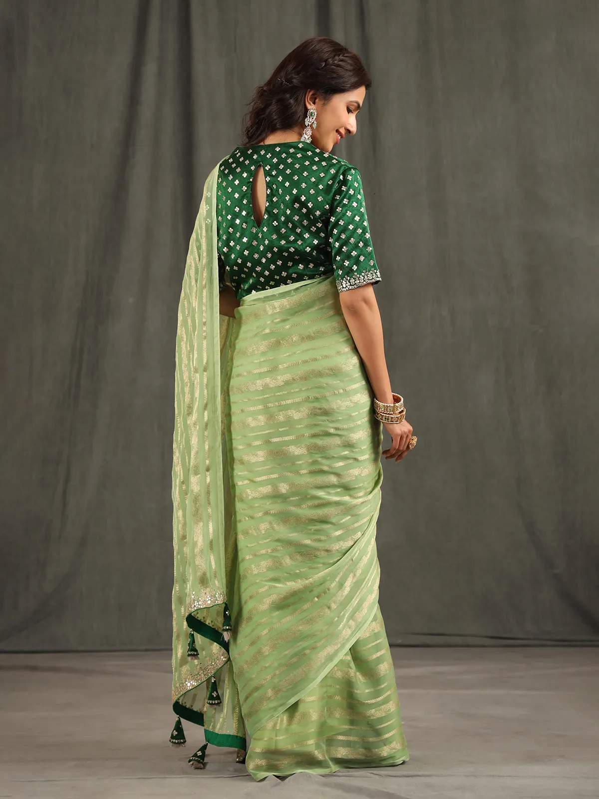 Beautiful pista green organza saree