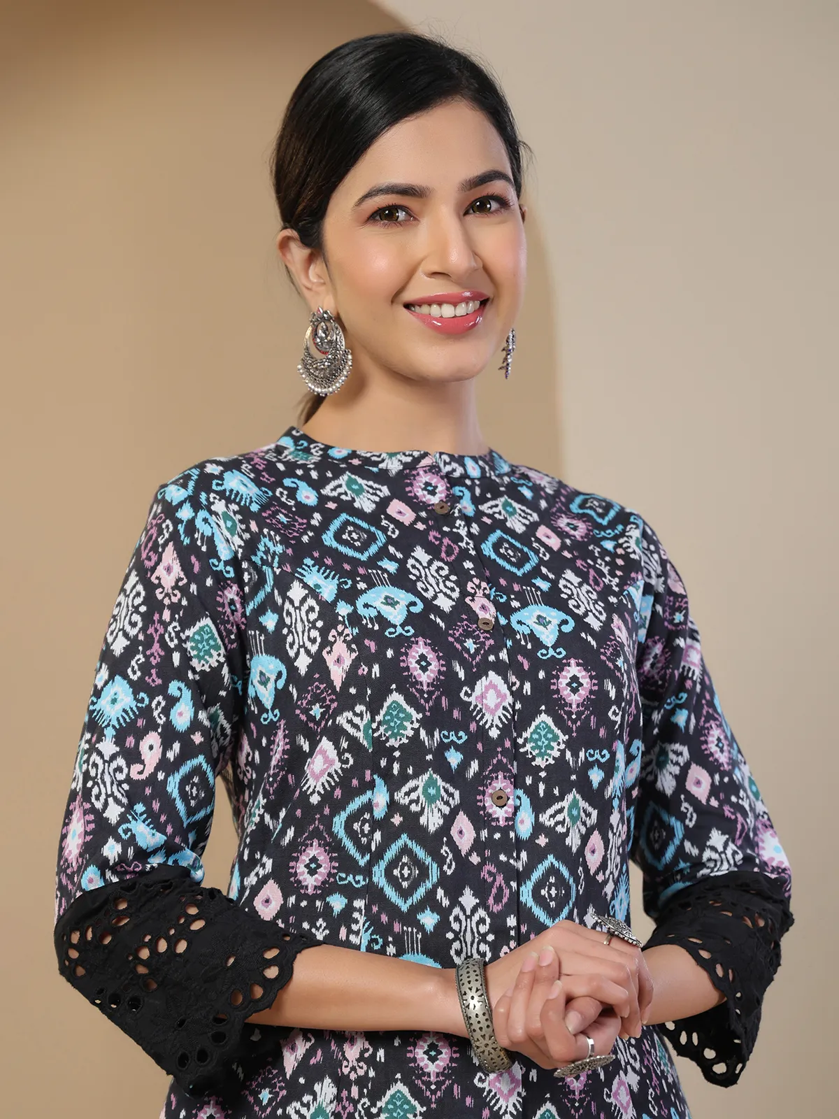 Beautiful printed cotton kurti in black