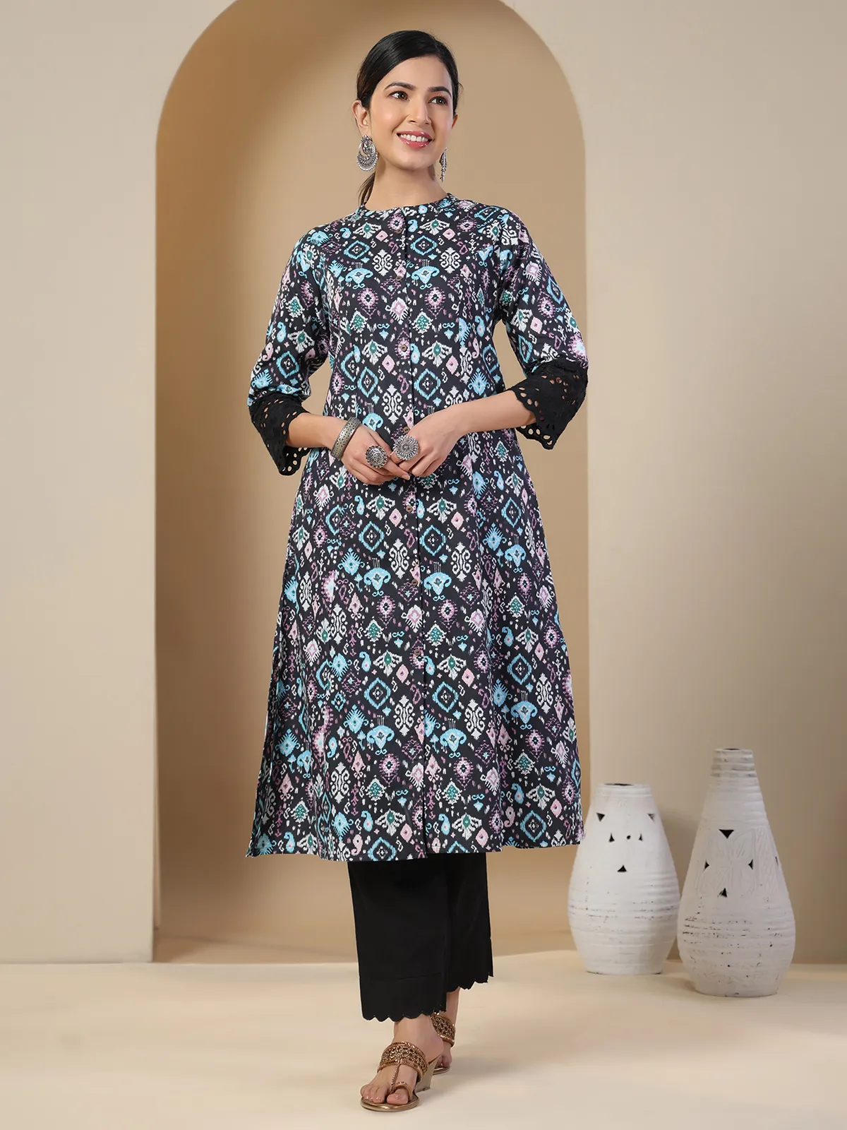 Beautiful printed cotton kurti in black