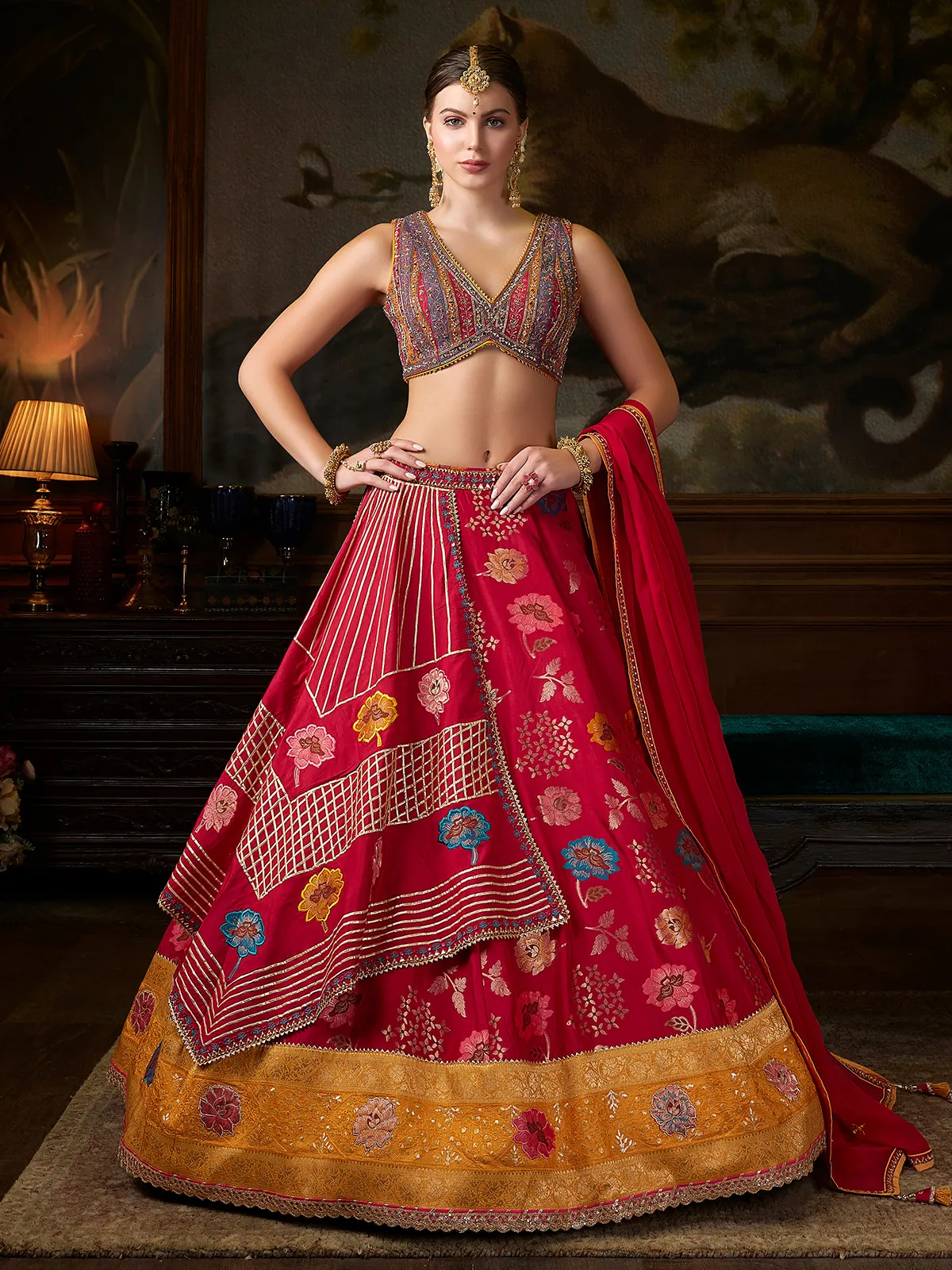 Beautiful printed magenta lehenga choli