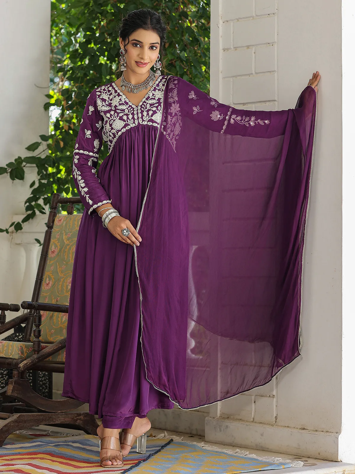 Beautiful purple silk kurti set