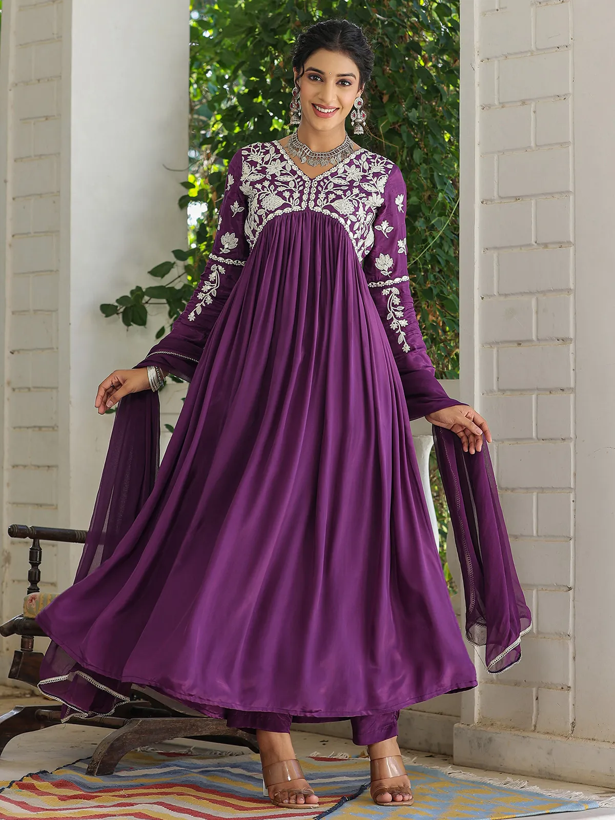 Beautiful purple silk kurti set