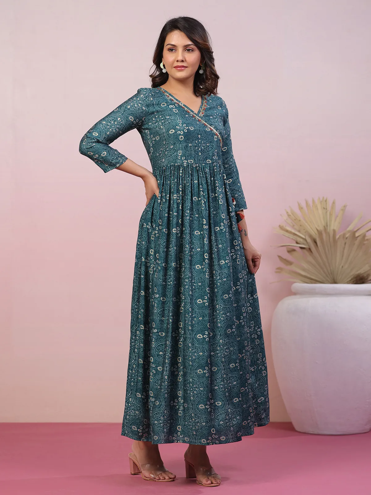 Beautiful rama blue cotton printed kurti