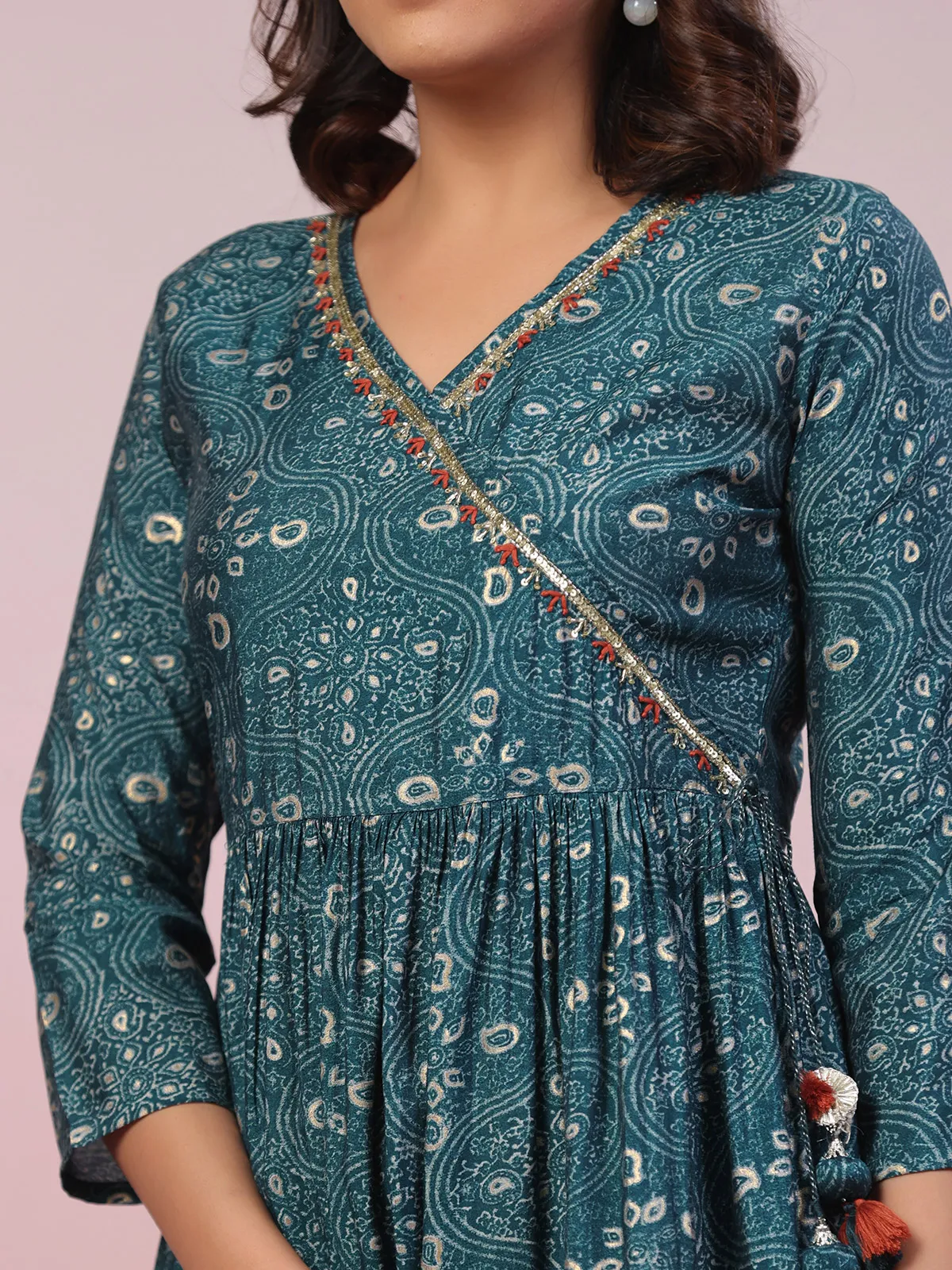 Beautiful rama blue cotton printed kurti