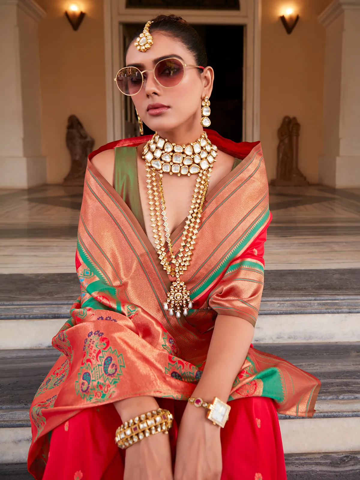 Beautiful red paithani silk saree