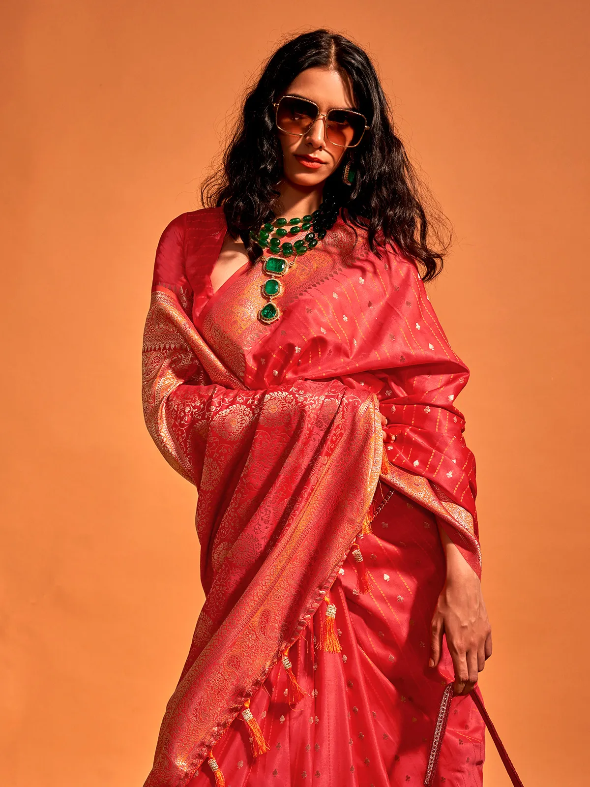 Beautiful red satin silk saree